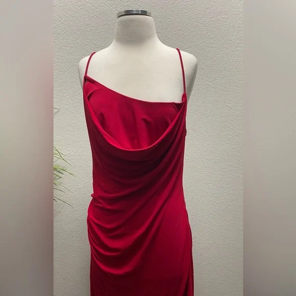 New! MONSE Draped Asymmetric Slip Tank Dress‎ in Crimson Sz 12 $1,190